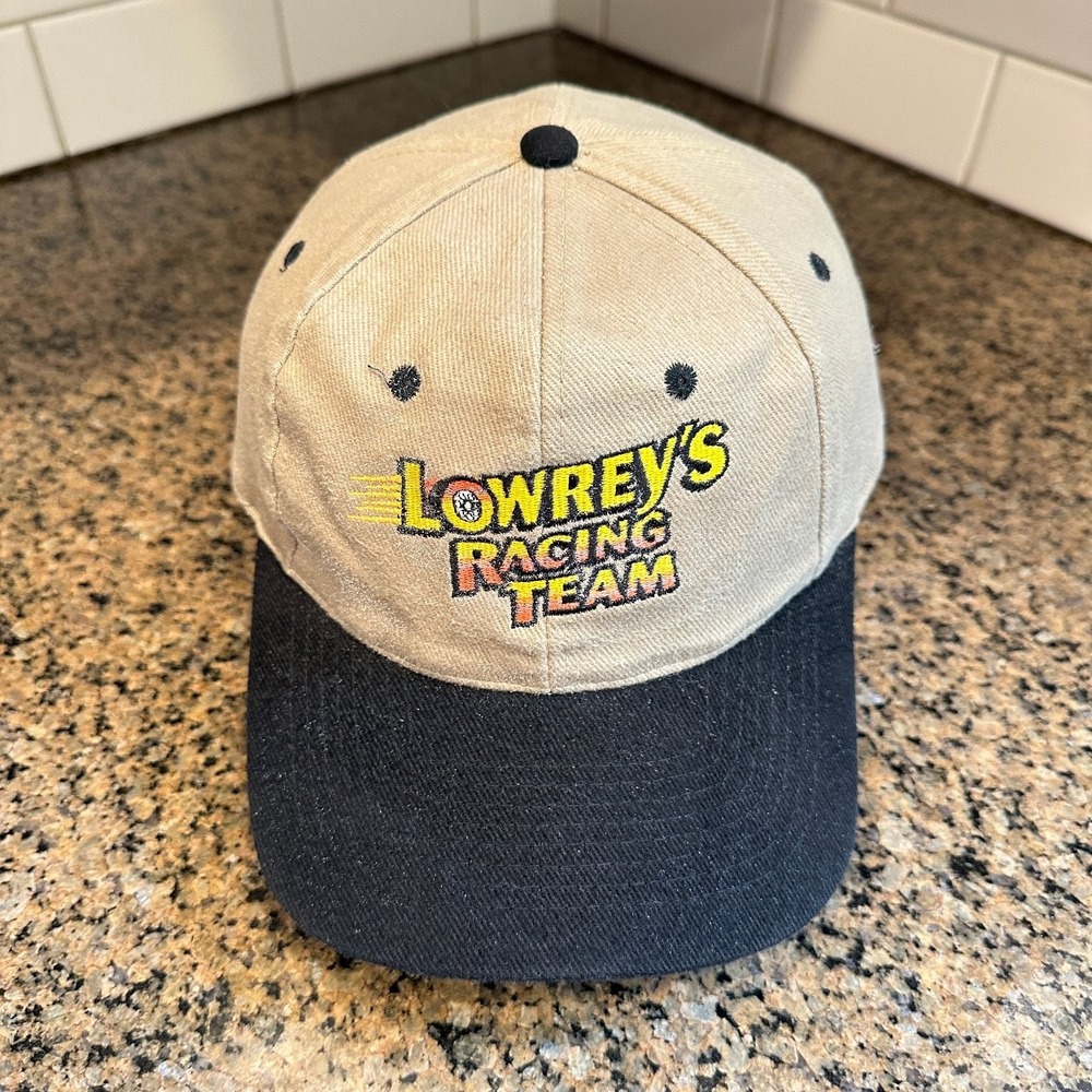 Vtg Lowrey's Racing Big Beef Jerky Team KC Hat Snapback Tan Black